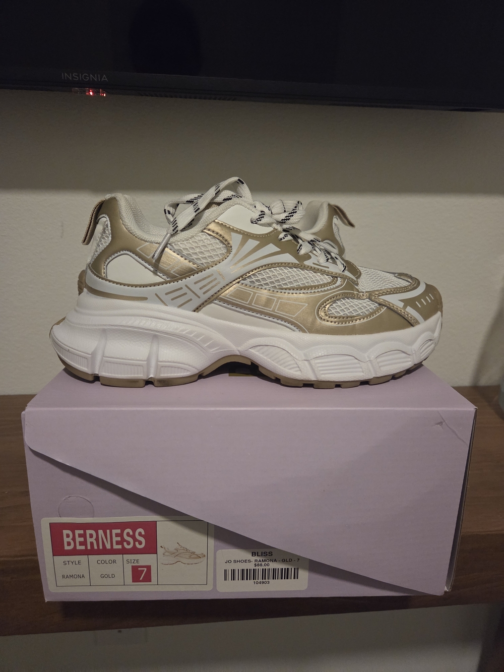 Berness Ramona Chunky Sneaker in Gold and White